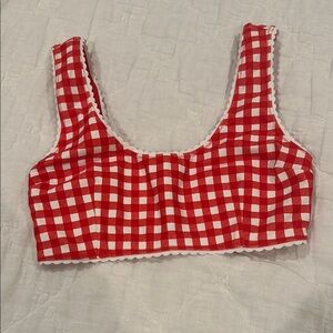 Free People Red Gingham Hammies Surf reversible Bikini Top